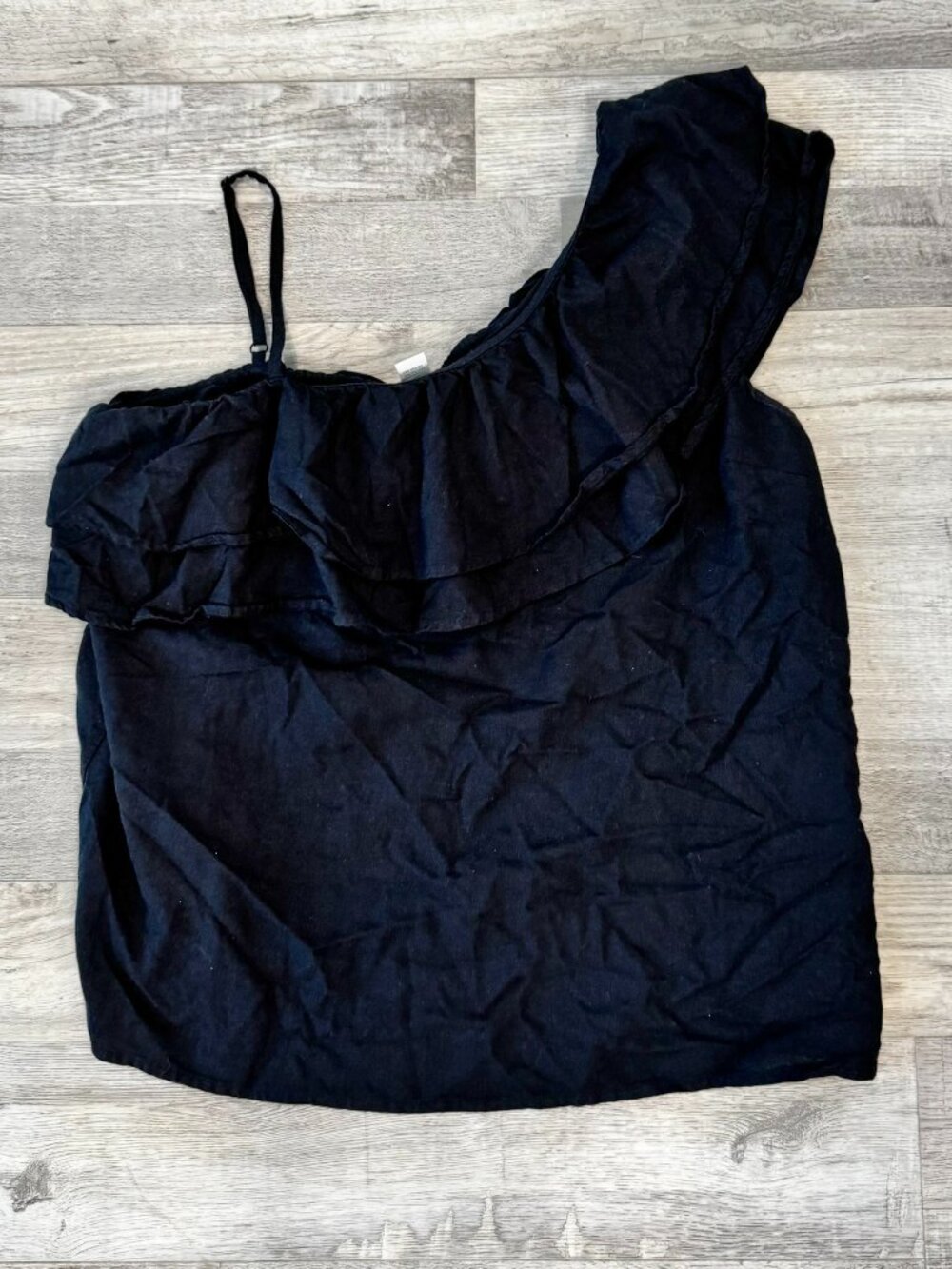Old Navy Black Linen Blend One Shoulder Ruffled Blouse Size Large K43